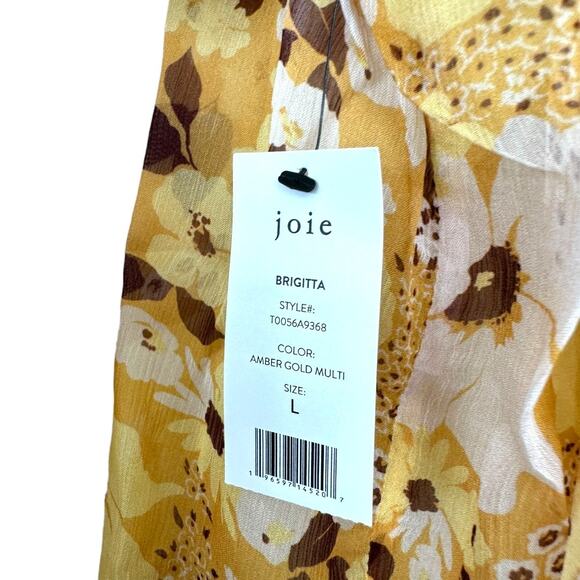 NWT Joie Brigitta Amber Gold Floral Blouson-Sleeve Blouse Size Large - Picture 8 of 11